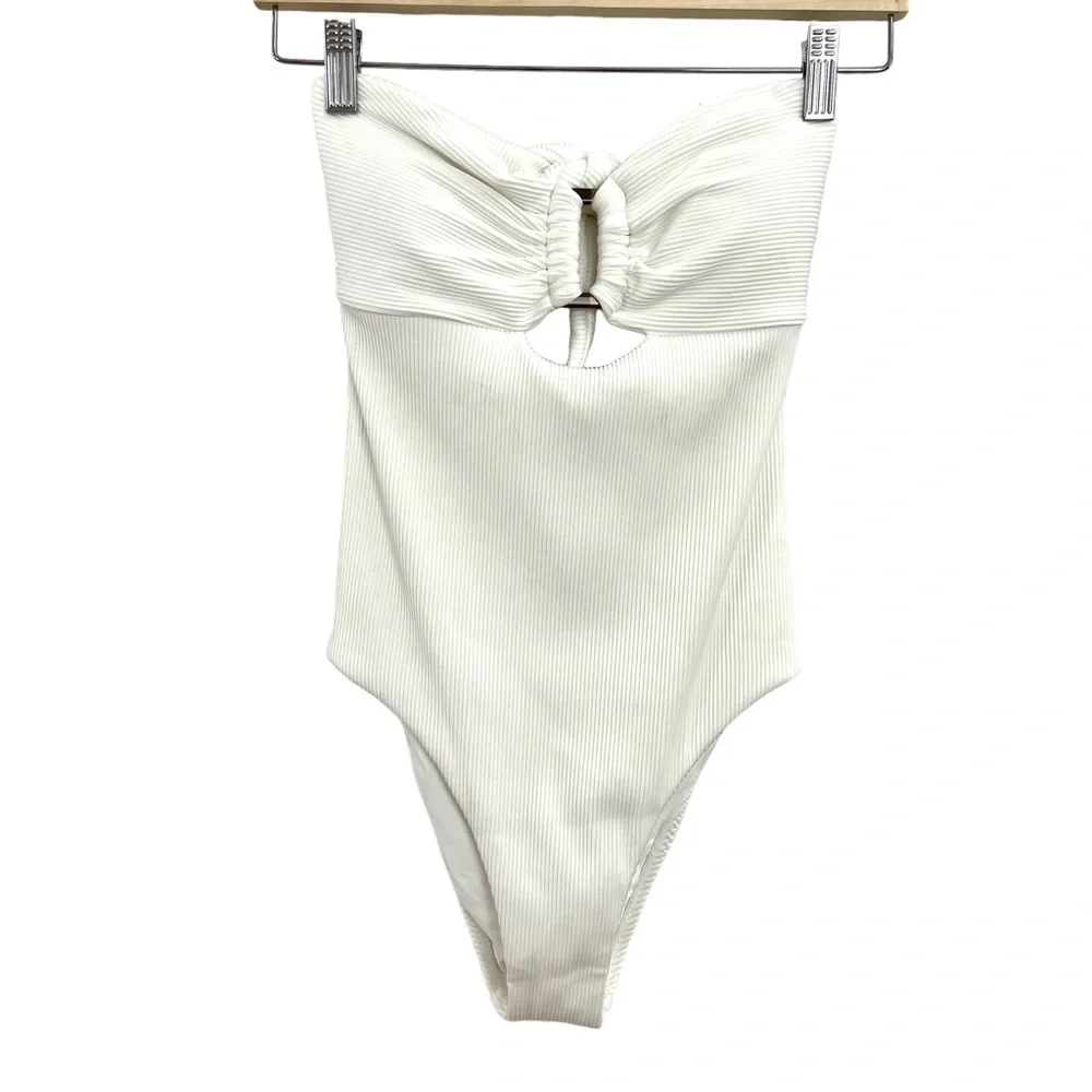 NWT Pilyq One Piece White Pearl Detail Strapless Swimsuit Size S